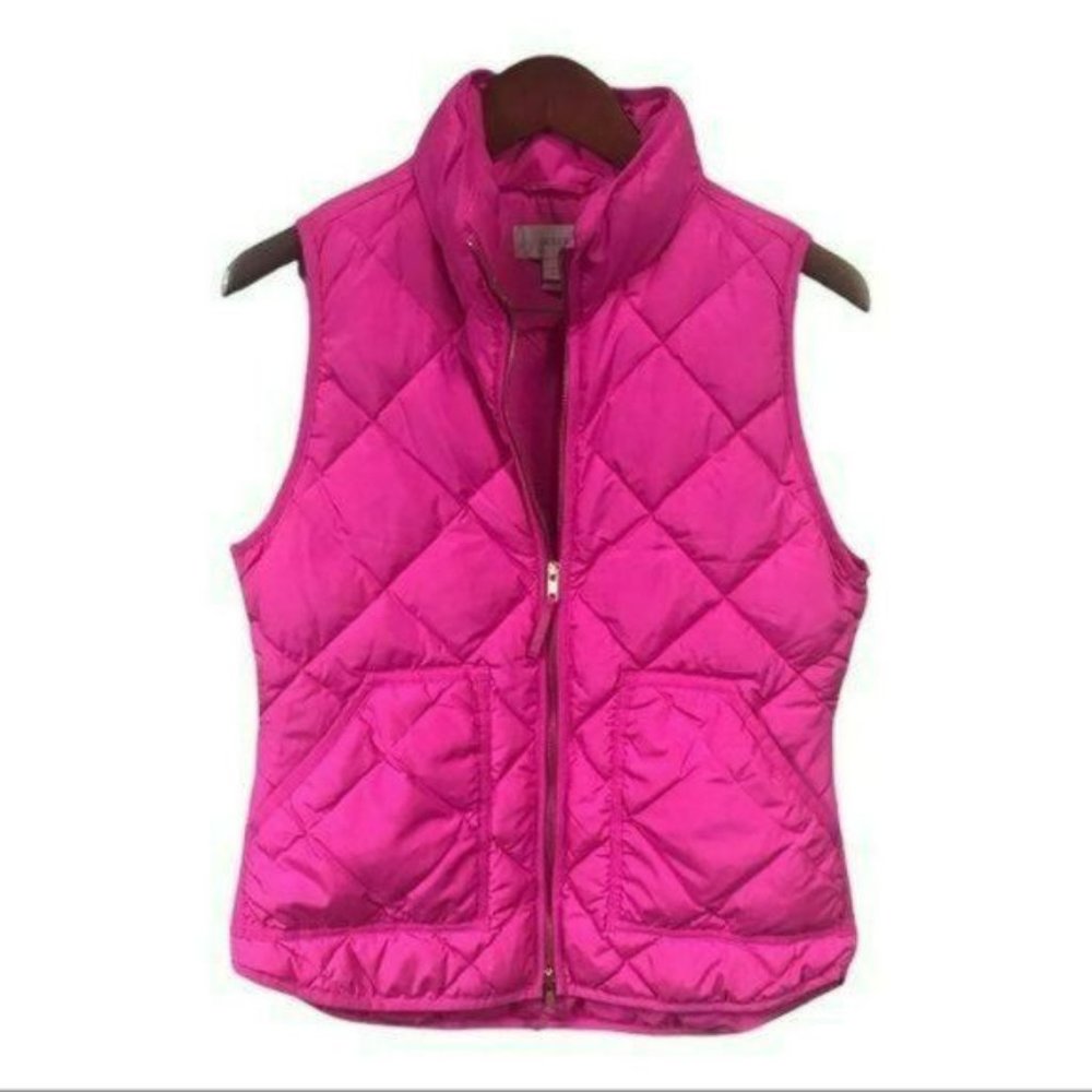 J. Crew Quilted Excursion Down Puffer Vest Barbiecore Hot Pink, Size Small